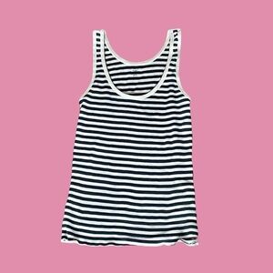 Brandy Melville Navy Blue and White Striped Tank Top
